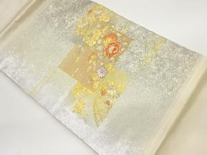 金彩螺鈿色紙に秋草・桜模様名古屋帯